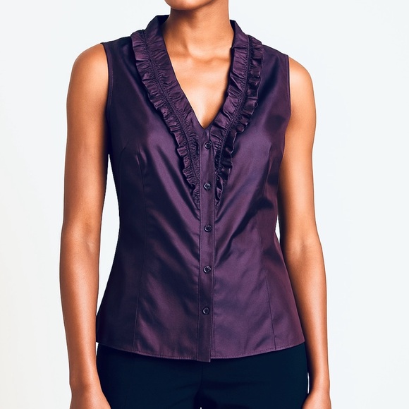 Lafayette 148 New York 100% Silk Plum Ruffle Sleeveless Blouse – Size 12 - Picture 1 of 15